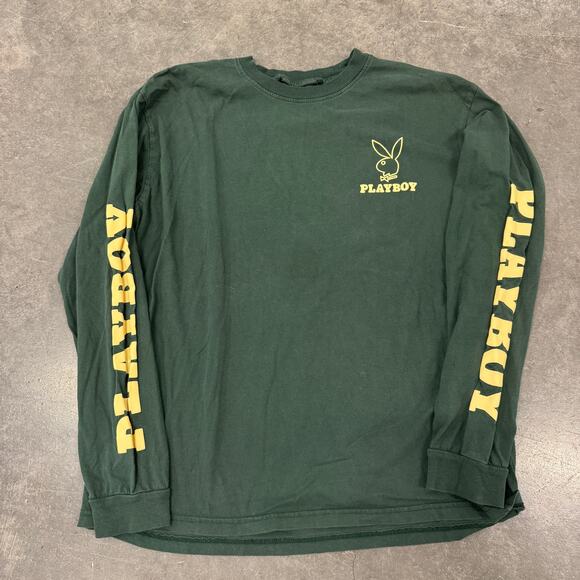 Vintage Y2K Playboy Bunny Longsleeve Green Casual Lounge Tee L - Picture 1 of 5